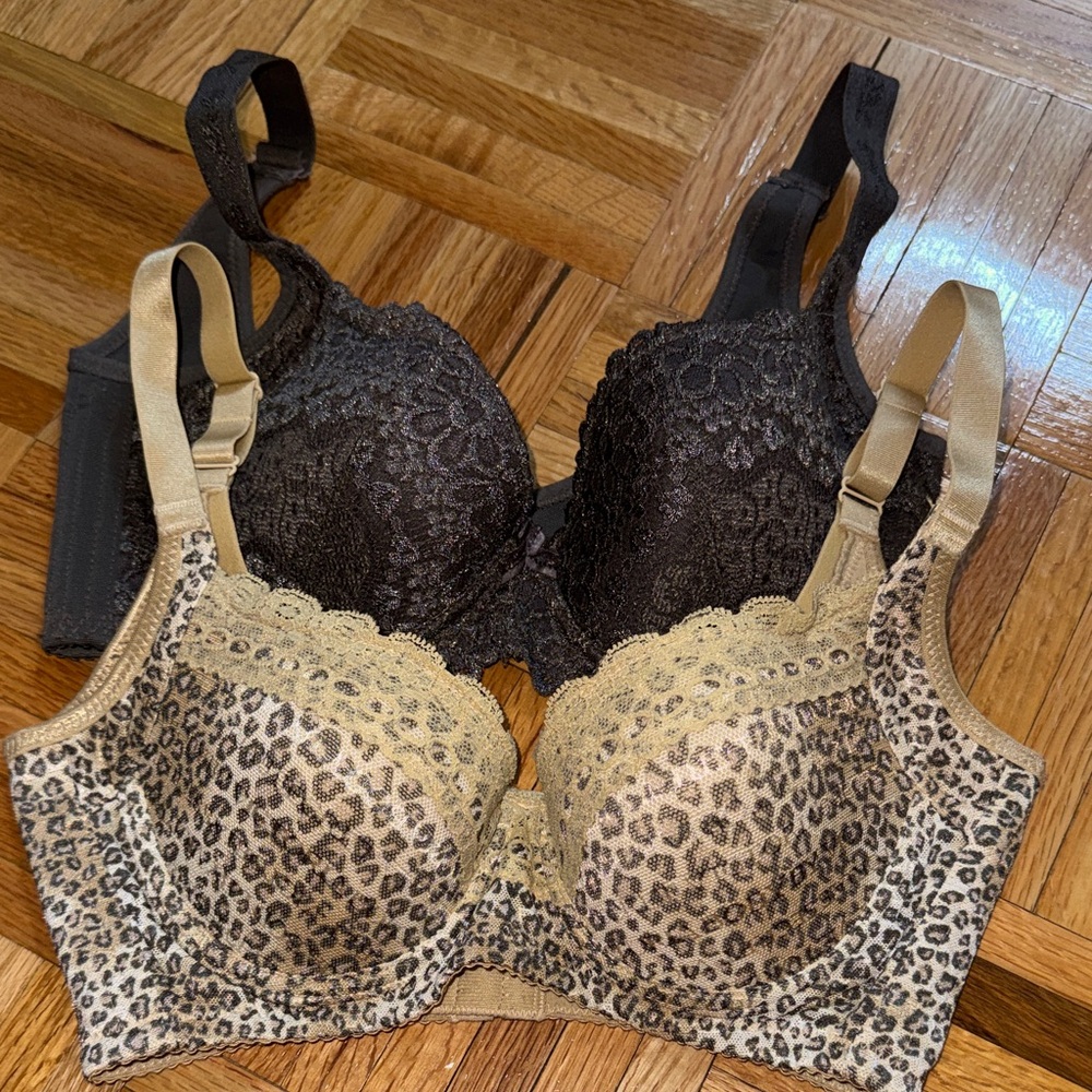 Leopard Print and Grey Lace Women's Bra Set Size 30B